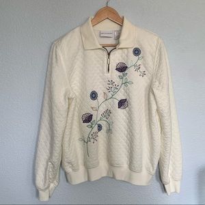 Alfred Dunner Embroidered Quarter Zip Sweater